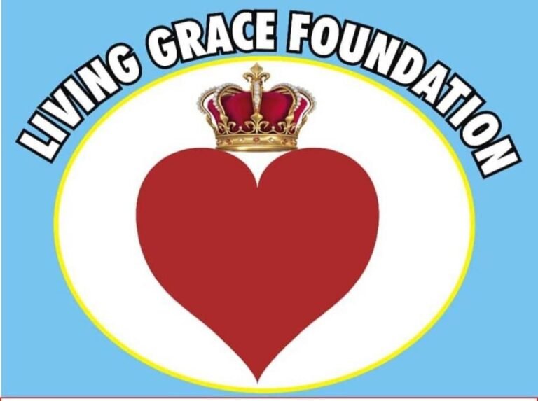 Living Grace Foundation logo - a red heart with a gold crown inside a sky blue oval